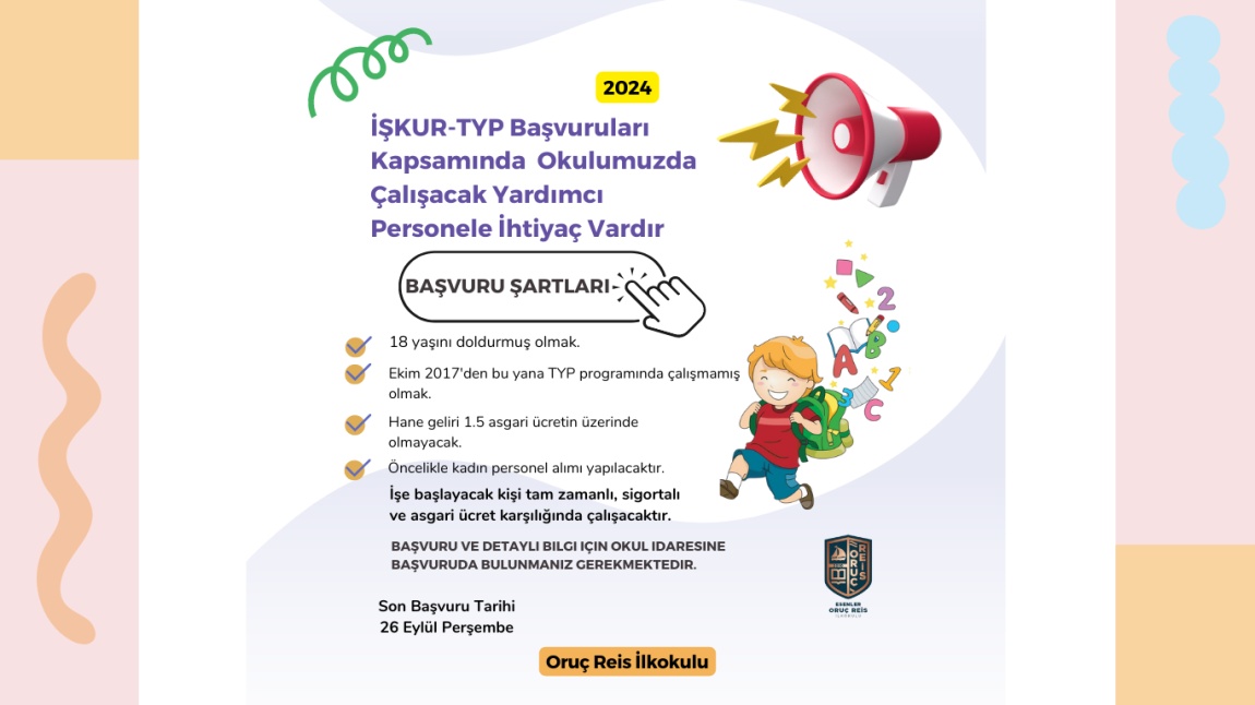 Okulumuzda Çalışacak Personele İhtiyaç Vardır